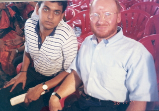 Satish-Geeta wedding in Madras, India - Adam and Mr. Punraj near big rock in Mahabalipuram