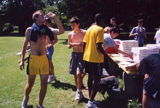 CHS XC guys eating pizza