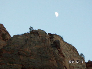 Zion National Park -- moon over rocks in shadow