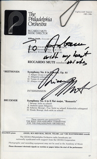 Philadelphia Orchestra program 1986may02 autographed by Riccardo Muti