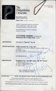Philadelphia Orchestra program 1986apr18 autographed by Gunther Herbig