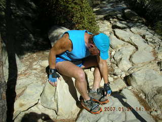 Zion National Park - Observation Point hike - Adam putting on crampons