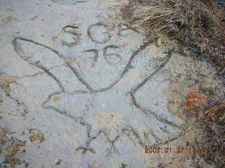 Zion National Park - Observation Point hike - hawk drawing in cement path