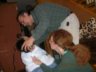 Gaby and Betsy, preparing for a haircut