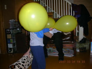 Gaby's fourth birthday - Gaby, Jenny, Eric -- balloons