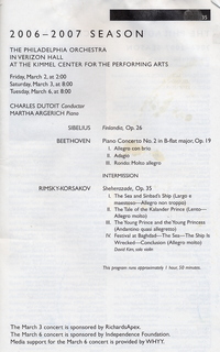 program for 2007mar02, Philadelphia Orchestra, Sheherazade