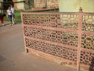 220 69e. Agra Fort - intricate wall carved in sandstone