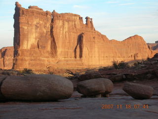 37 6bj. Arches National Park - Park Avenue Trail at daybreak