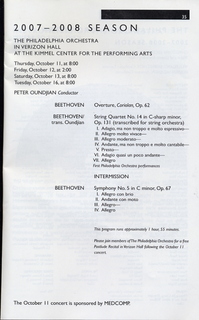 concert program program for 2007oct12 Philadelphia Orchestra, all Beethoven