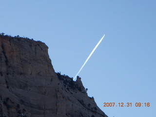 97 6cx. Zion National Park - sunrise Angels Landing hike - jet contrail