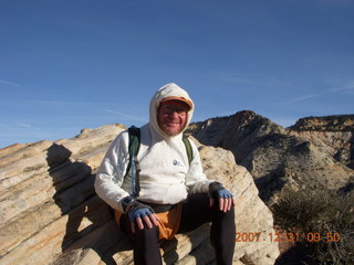 132 6cx. Zion National Park - sunrise Angels Landing hike - Adam at the top