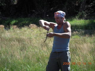 Dustin and garter snake - hiking at Pine Valley, Utah