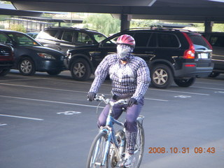 Adam as Spiderman on Halloween riding bike