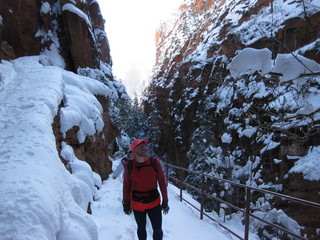 74 6qg. beth's Saturday zion-trip pictures - Zion National Park - Angels Landing hike - Debbie behind Adam