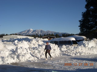 Adam running in the cold snow at Flagstaff Airport (FLG)