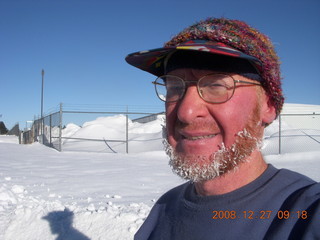 Adam after running in the cold snow at Flagstaff Airport (FLG) - ice in beard