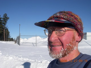 Adam after running in the cold snow at Flagstaff Airport (FLG) - ice in beard
