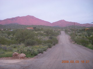 Cave Creek mine hike - sunset red glow on mountains