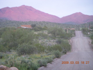 Cave Creek mine hike - sunset red glow on mountains