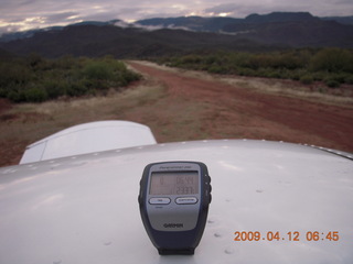 GPS and end of Red Creek airstrip runway
