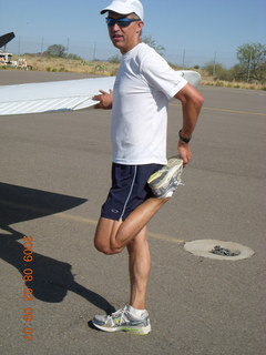 Bagdad Airport (E51) run - Mike stretching after
