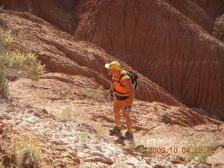 303 704. Escalante to Kodachrome - Panorama trail - Cool Cave area - Adam climbing