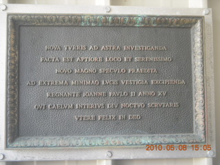 Vatican telescope at Mt. Graham plaque