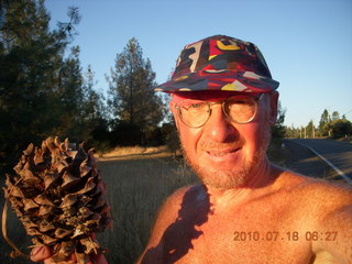 Grass Valley run - Adam and 'prehistoric' giant pine cone