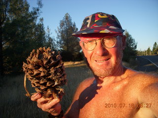 Grass Valley run - Adam and 'prehistoric' giant pine cone