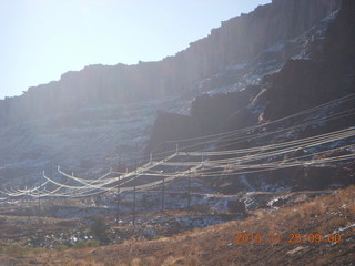 2 7dr. Moab trip - wires along Moab highway glowing in the morning sun