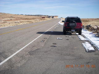 92 7dt. Moab trip - Canyonlands Lathrop hike - road and Isuzu Rodeo