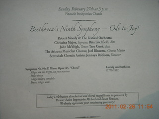 Beethoven #9 orchestral rehearsal at Pinnacle Presbyterian - program