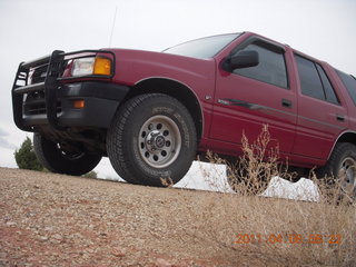 24 7j8. dirt road drive to Anticline Overlook - Rodeo seen from below - looks tough