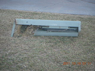 fallen electric-phone pillar in Pleasant Run