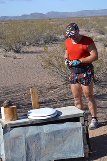 Ken Calman memorial - Ken's mother, Jim, and Adam with Ken's steel-forehead hat