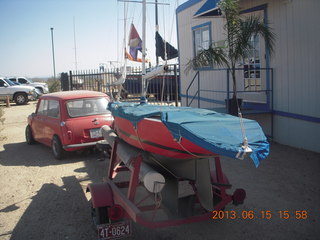 Sean's new boat - Kristina II - cute boat store setup with Austin Mini