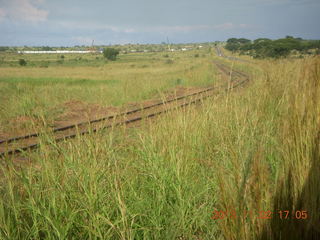 297 8f2. Uganda - bus ride back to Chobe Safari Resort - train tracks