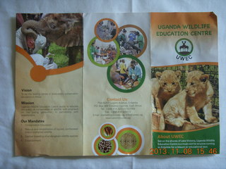 193 8f8. Uganda - Entebbe - Uganda Wildlife Education Center (UWEC) brochure