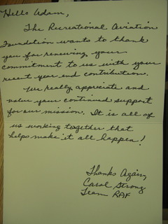 RAF thank-you card with Happy Canyon airstrip - letter