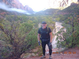 86 8t3. Zion National Park - Emerald Ponds hike - strange low clouds/fog - Adam