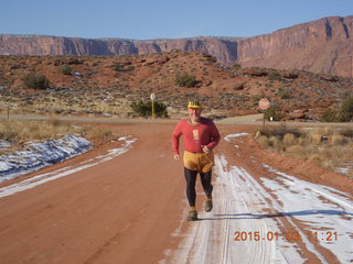 80 8v3. driving from Fisher Towers hike - Adam running - tripod and timer