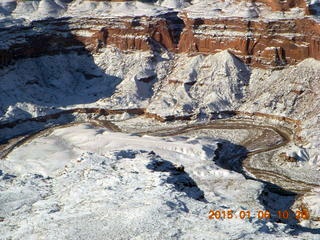 113 8v6. aerial - snowy canyonlands - Dirty Devil airstrip