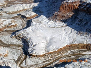 120 8v6. aerial - snowy canyonlands - Dirty Devil airstrip