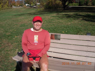 Curtis Arboretum run - Adam sitting on bench