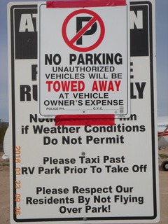 Alamo Lake - no parking - active runway sign