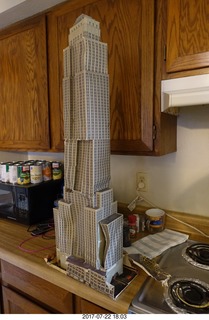 my cardboard Empire State  Building trashed by my cat Max