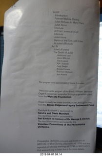 Kimmel Center - Verizon Hall - Philadelphia Orchestra + dancers- program