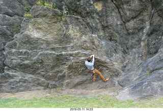 Philadelphia - river walk - Brian climbing a rock