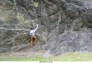 Philadelphia - river walk - Brian climbing a rock