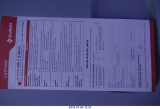 58 a0f. flight to Lima - customs card
